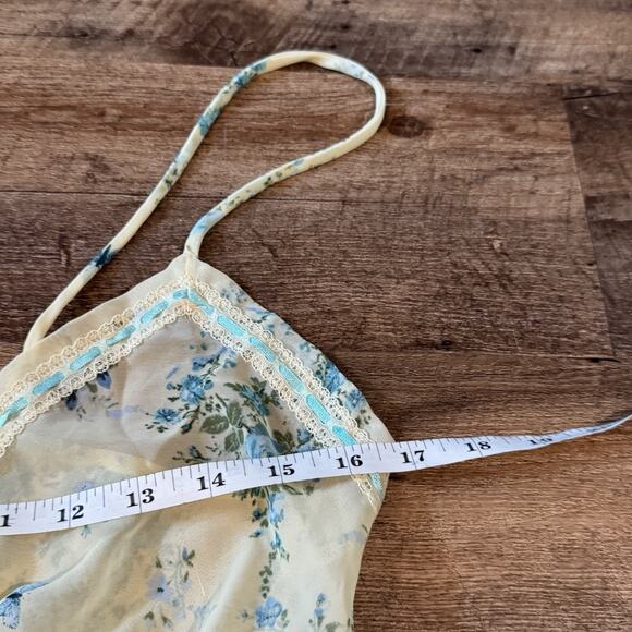Secret Treasures Sheer Butter Yellow Floral Nightgown Mini Slip Dress Lingerie L - Picture 6 of 7